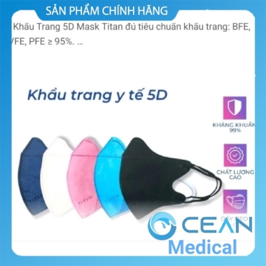 100 cái khẩu Trang 5D Mask Titan màu xanh , màu hồng kháng khuẩn 99% hàng dày đẹp quai chắc