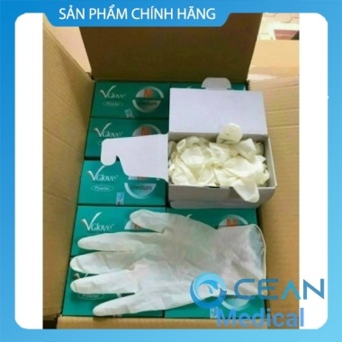 Găng tay latex vglove có bột kem vàng  - 1 Thùng 10 Hộp 