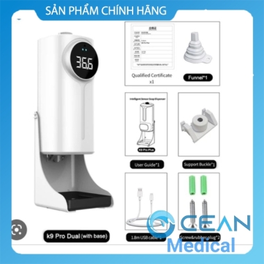 máy đo thân nhiệt độ kèm rửa tay khử khuẩn tự động k9 pro Dual kèm chân